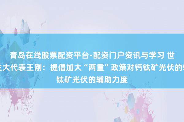 青岛在线股票配资平台-配资门户资讯与学习 世界东谈主大代表王刚：提倡加大“两重”政策对钙钛矿光伏的辅助力度